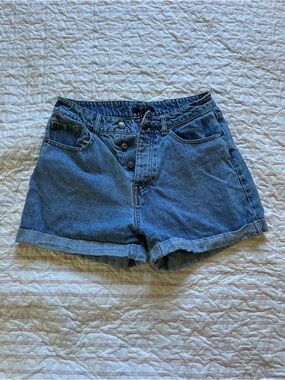 Forever 21 Blue Denim High-Waist Rolled Hem Shorts